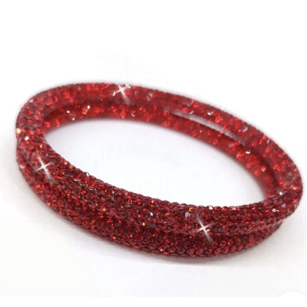 Jacqueline Kent Crystal Collection Set Of Two Bangle Bracelets In Red Velvet New